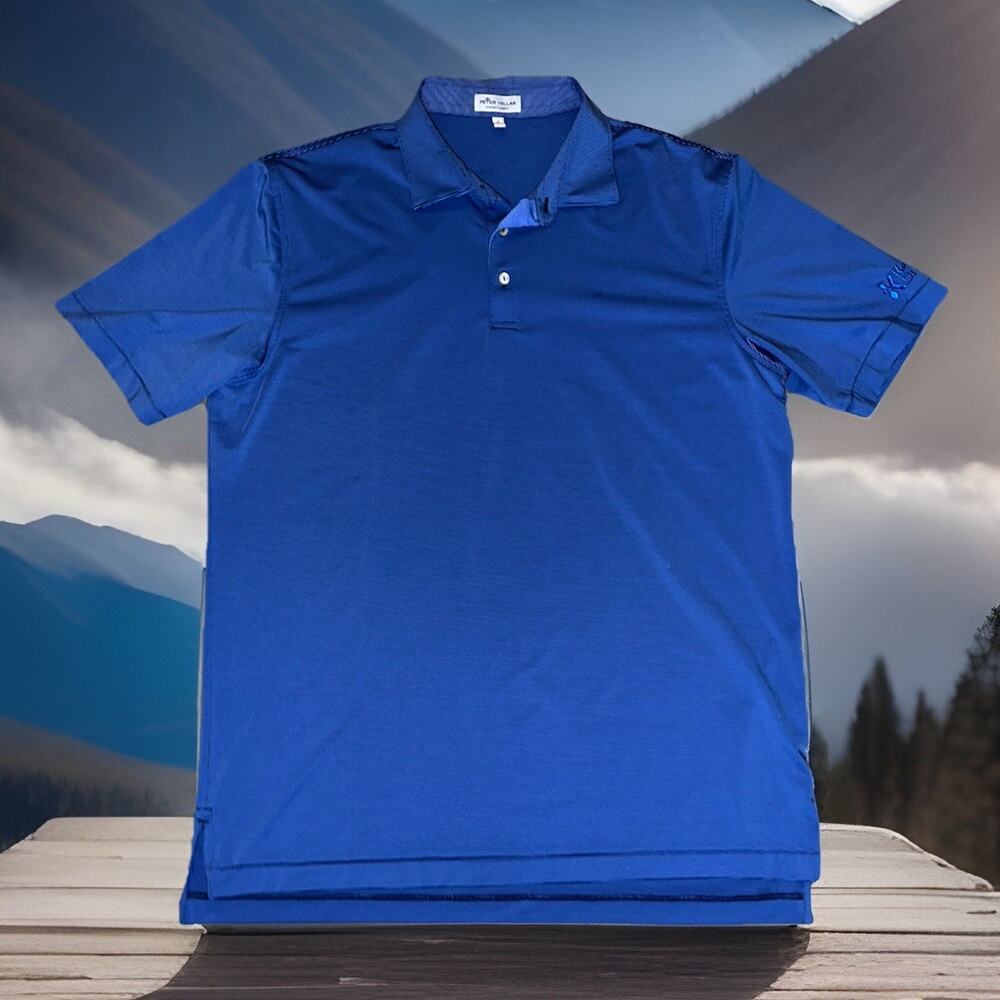 Peter Millar Summer Comfort Polo Shirt Mens Size Large Blue Tiny Striped